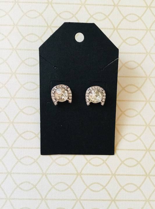 Horse Shoe Stud Earrings With Large Diamond Accent