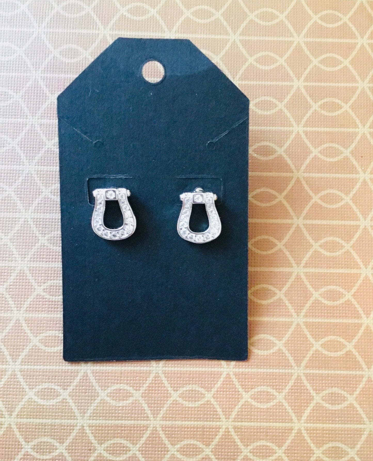 Silver Horseshoe Studs With Diamond Accents