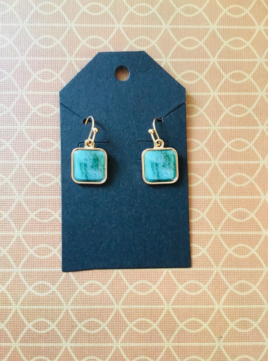 Turquoise Dangly Square Earrings