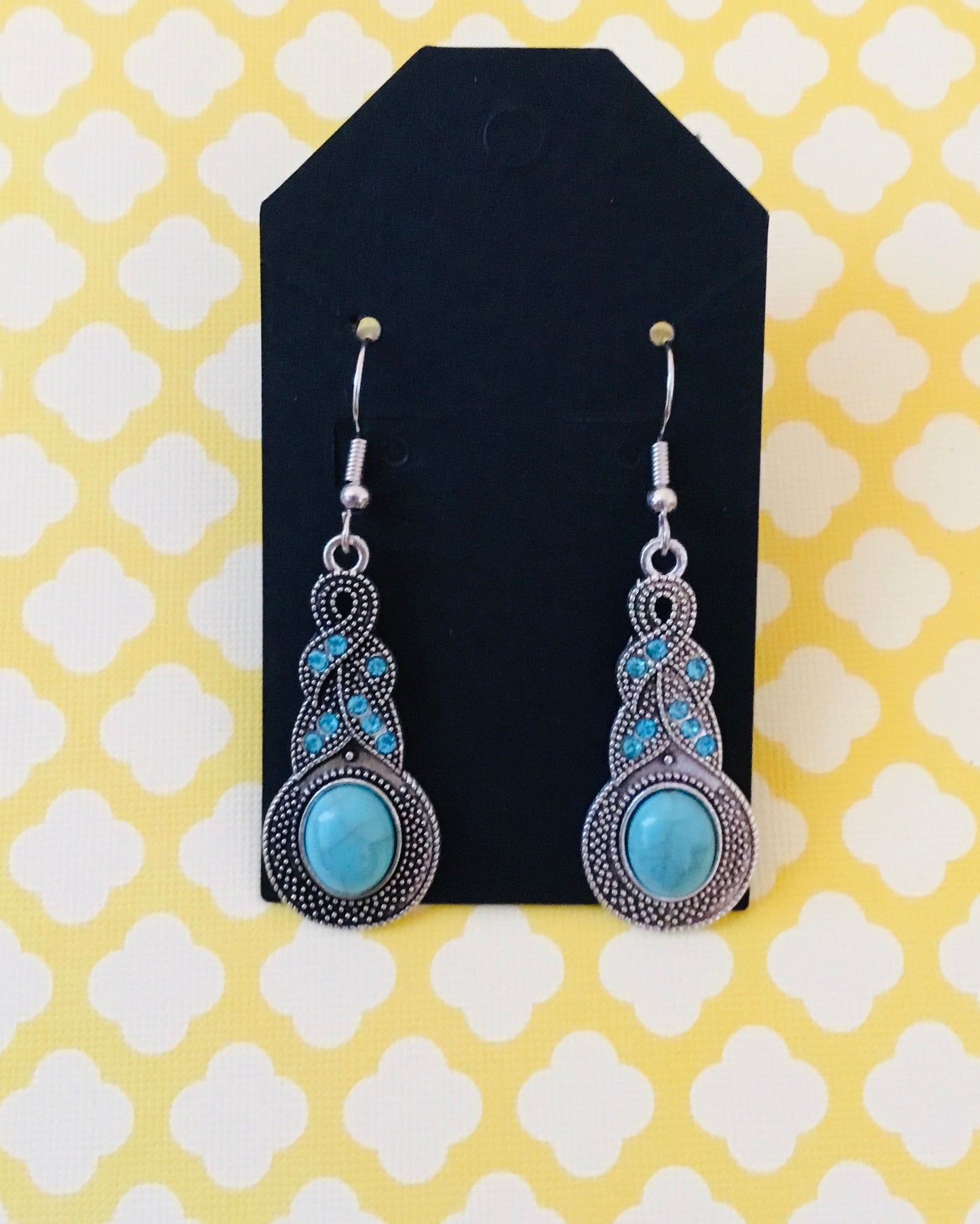 Dangly Earrings With Turquoise Stone and Turquoise Diamond Accents