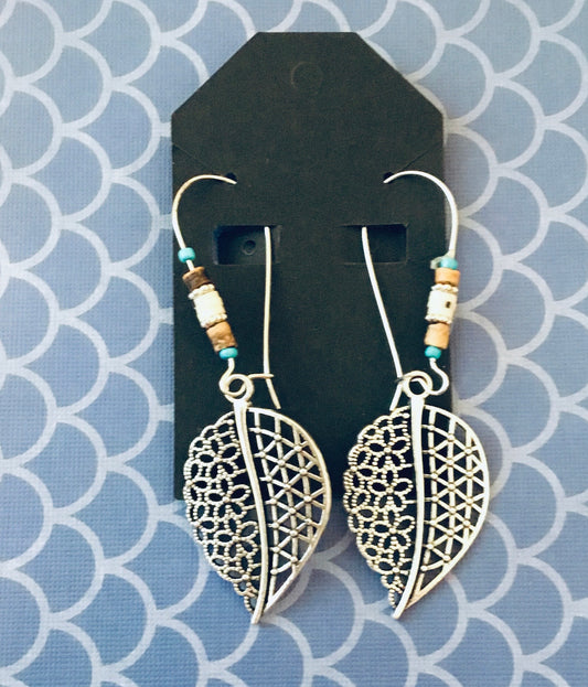 Dangly Beaded Boho Leaf Earrings