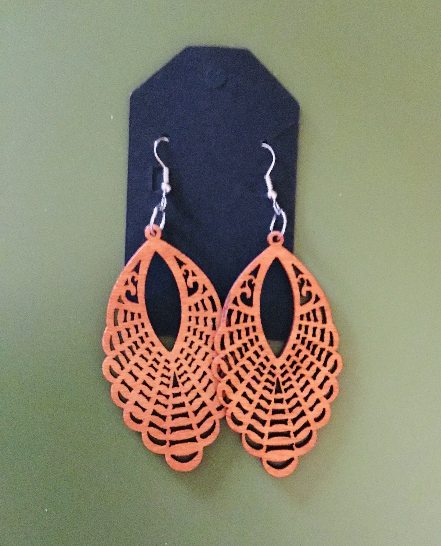 Wooden Teardrop Dangly Earrings