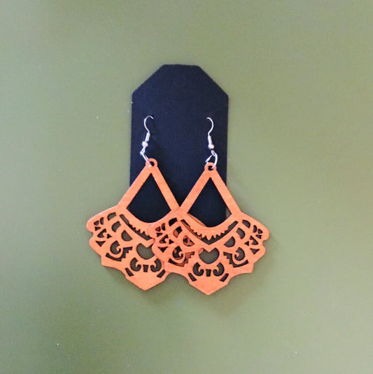 Wooden Chandelier Dangly Earrings