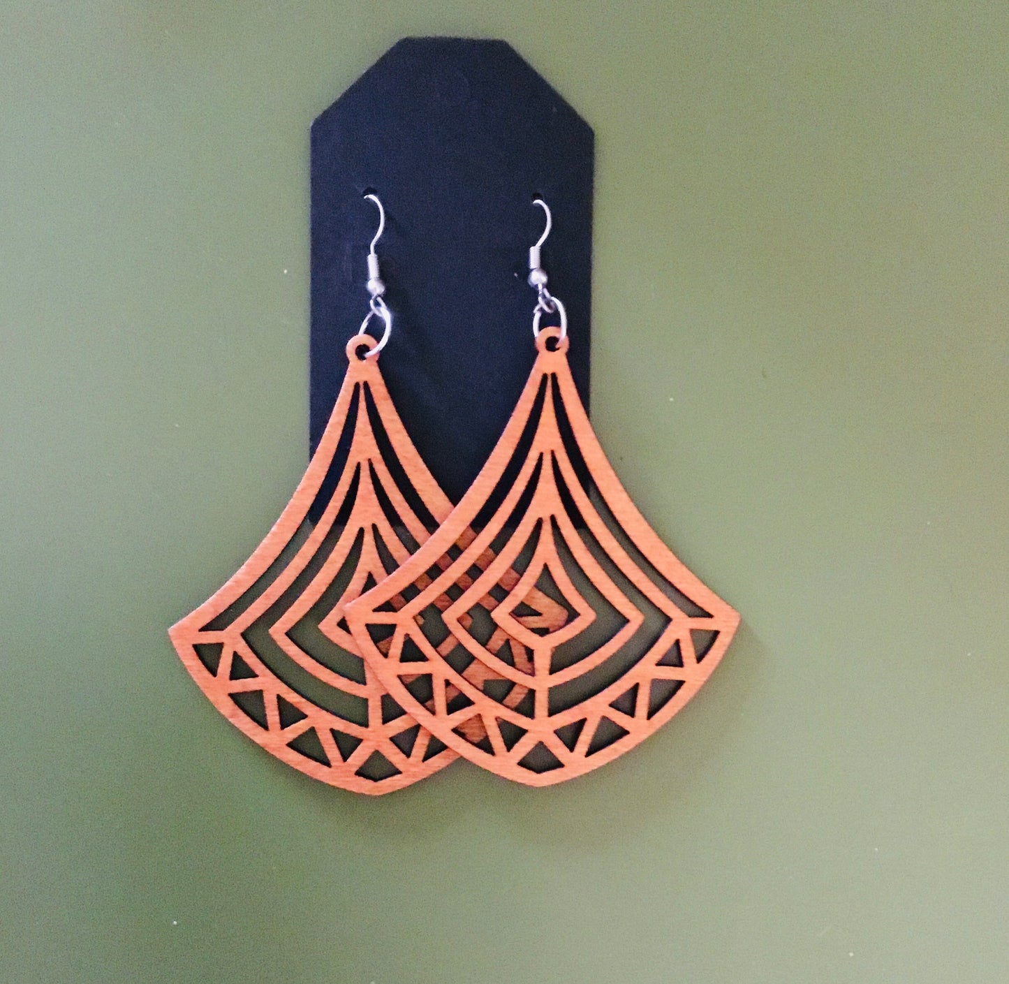 Wooden Chandelier Dangly Earrings