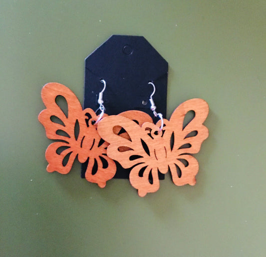 Wooden Butterfly Dangly Earring