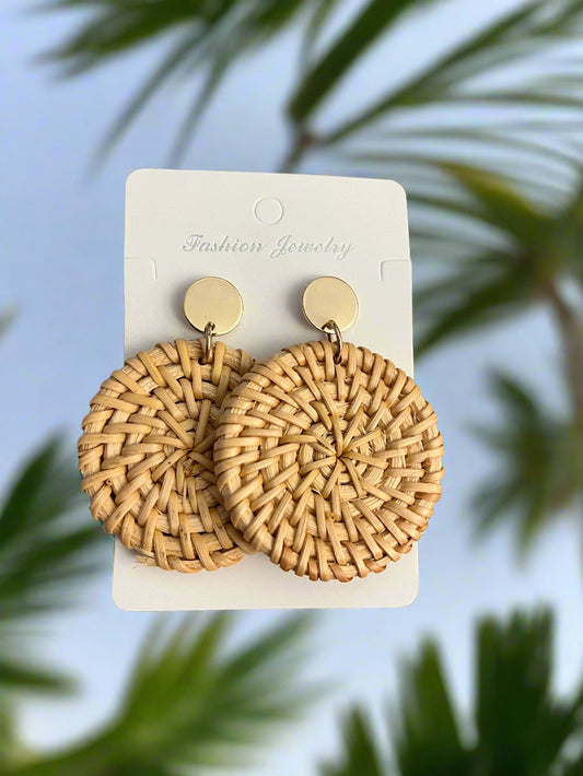 Boho Rattan Solid Round Earrings