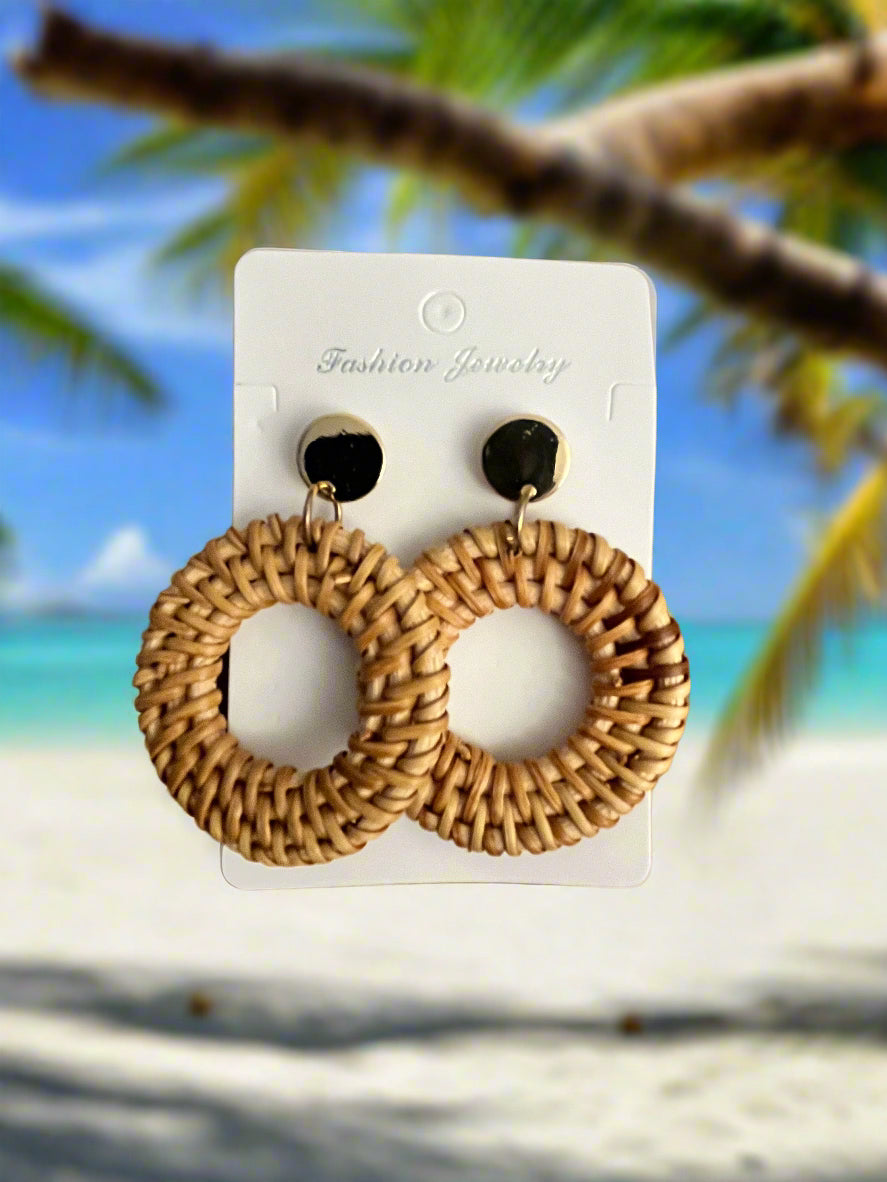 Boho Rattan Round Earrings