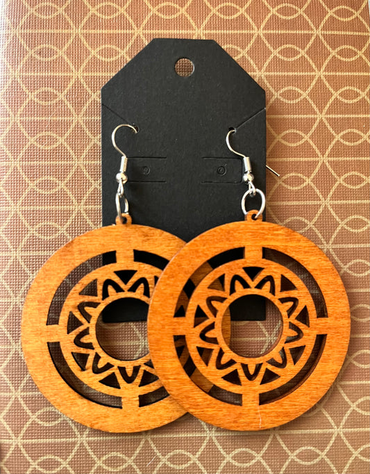 Boho Wooden Round Dangly Earrings