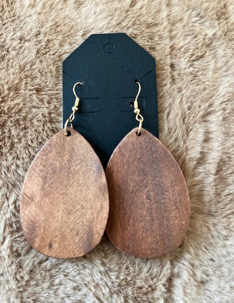 Dangly Teardrop Wooden Earrings