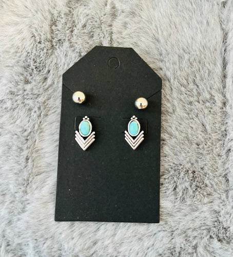 Turquoise Arrow & Diamond Stud Earrings