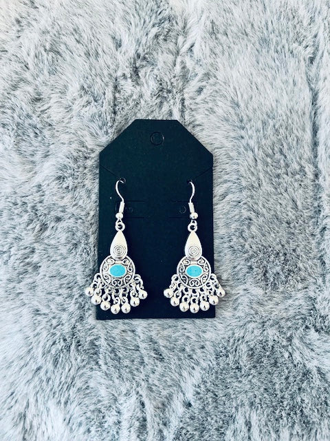 Dangly Silver & Turquoise Boho Style Earrings