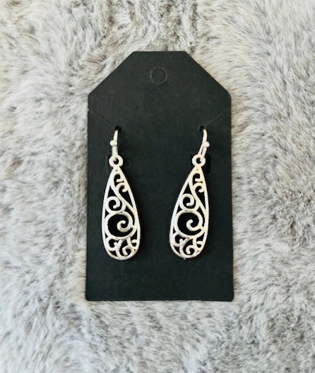 Dangly Silver Swirly Pattern Earrings