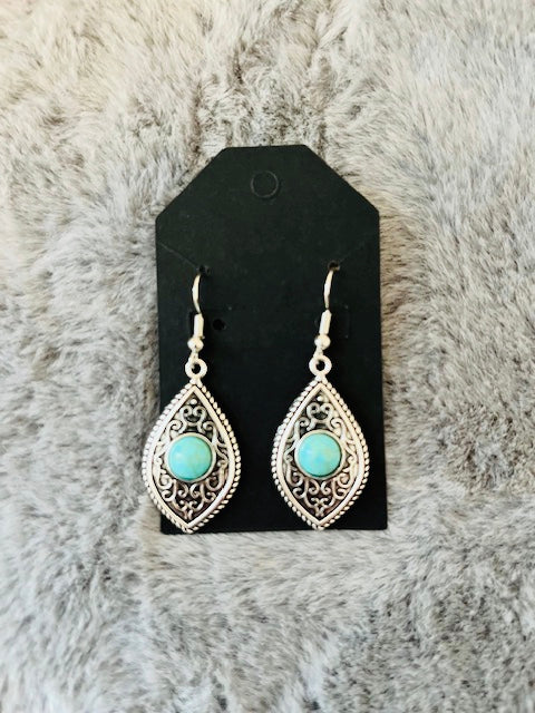 Dangly Turquoise & Silver Western Style Earrings