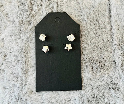 Silver Stud Star and Diamond Earrings